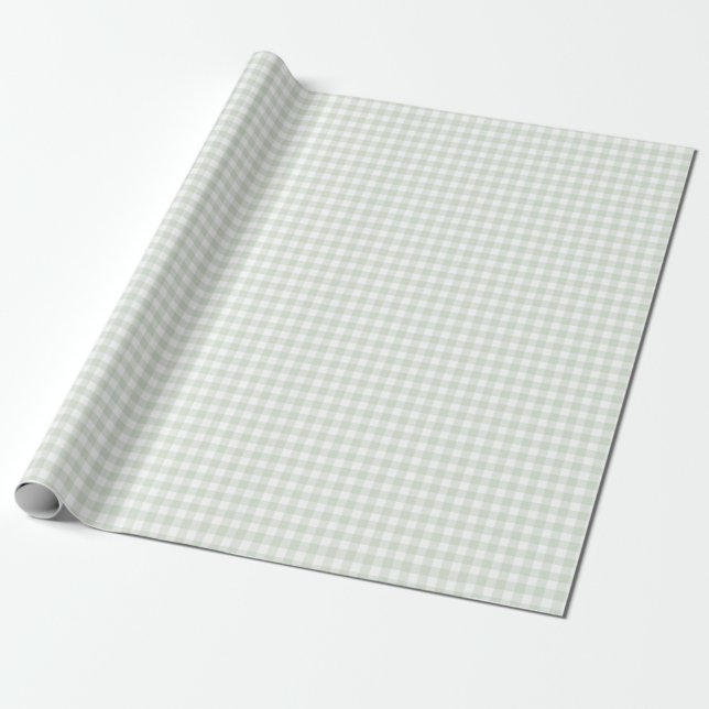 Sage Green Gingham Baby Shower Wrapping Paper (Unrolled)