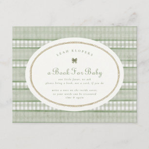 sage green gingham bow books for baby shower enclosure card