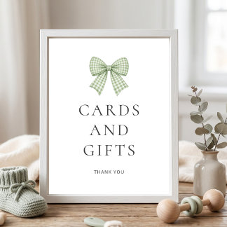 Sage Green Gingham Bow Cards Gifts Baby Shower Poster