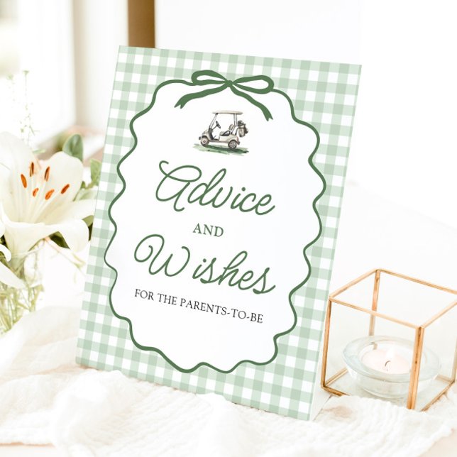 Sage Green Gingham Bow Golf Advice and Wishes Sign (Sage Green Gingham Bow Golf Advice and Wishes Sign)