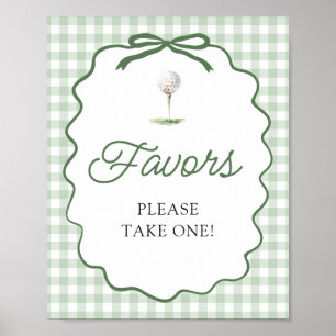 Sage Green Gingham Bow Golf Favours Sign