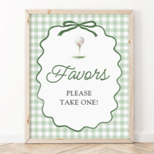 Sage Green Gingham Bow Golf Favours Sign