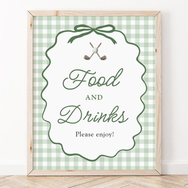 Sage Green Gingham Bow Golf Food and Drinks Sign (Sage Green Gingham Bow Golf Food and Drinks Sign)