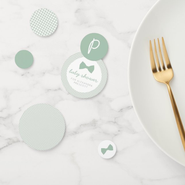 Sage green gingham bow tie baby shower confetti (Group)