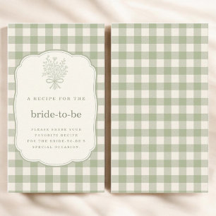 Sage Green Gingham  Bridal Shower Recipe Share Enclosure Card