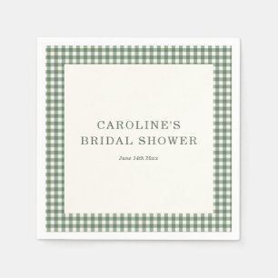 Sage Green Gingham Bride Name Date Bridal Shower Napkin