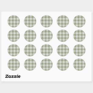 Sage Green Gingham Buffalo Check Linen Texture  Classic Round Sticker