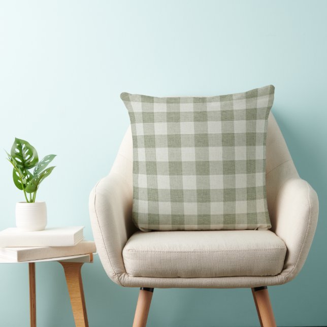 Sage Green Gingham Buffalo Check Linen Texture  Cushion (Chair)
