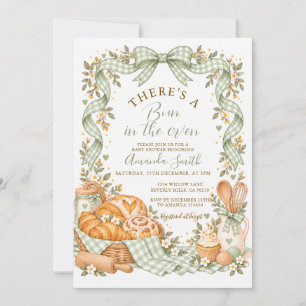 Sage Green Gingham Bun in the Oven Baby Shower Invitation