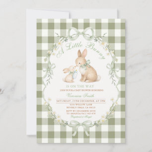 Sage Green Gingham Bunny Neutral Baby Shower  Invitation