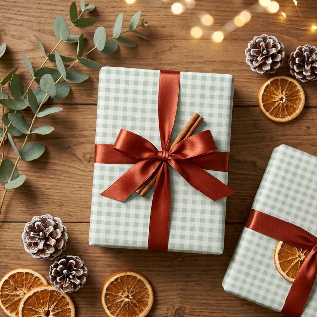Sage Green Gingham Christmas Wrapping Paper  (Creator Uploaded)