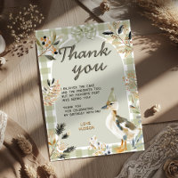 Sage Green Gingham Cute Duckling Watercolor Party