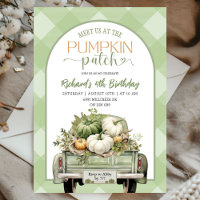 Sage Green Gingham Fall Pumpkin Patch Birthday