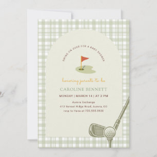 Sage Green Gingham Golf Boy Baby Shower Invitation