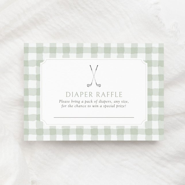 Sage Green Gingham Golf Diaper Raffle Ticket Enclosure Card (Creator Uploaded)