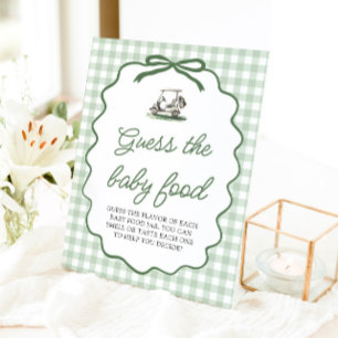 Sage Green Gingham Golf Guess the Baby Food Game Pedestal Sign