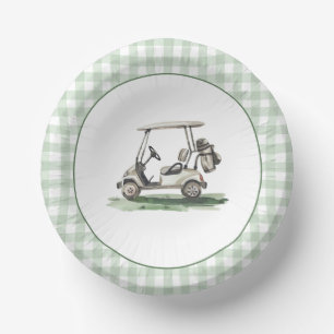 Sage Green Gingham Golf New to the Club Paper Plate