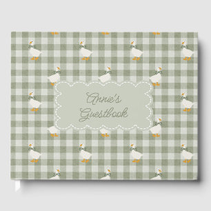 Sage Green Gingham Goose Buffalo Check Baby Shower Guest Book