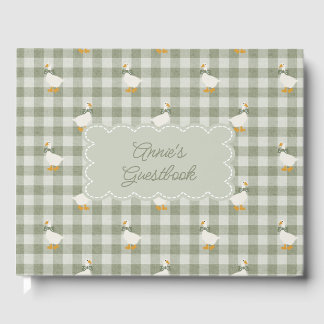 Sage Green Gingham Goose Buffalo Check Baby Shower Guest Book