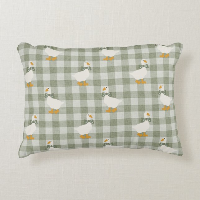 Sage Green Gingham Goose Buffalo Check Nursery  Decorative Cushion (Front)