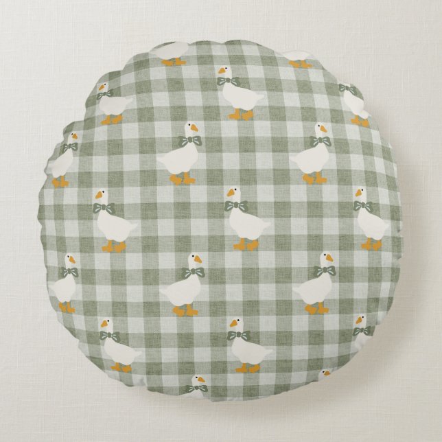 Sage Green Gingham Goose Buffalo Check Nursery  Round Cushion (Front)
