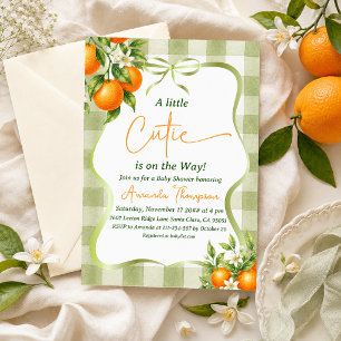 Sage Green Gingham Little Cutie Baby Shower Invitation