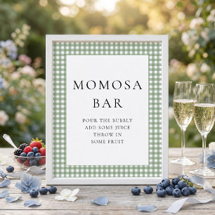 Sage Green Gingham Momosa Bar Baby Shower Sign