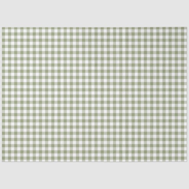 Sage Green Gingham Neutral Elegant Checks Pattern Tissue Paper (Front)