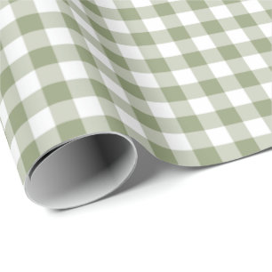 Sage Green Gingham Neutral Elegant Checks Pattern Wrapping Paper