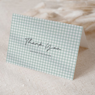 Sage Green Gingham Pattern Script Folded Photo   Thank You Card