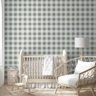 Sage Green Gingham Pattern Wallpaper
