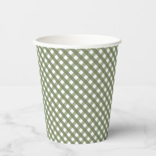 Sage Green Gingham Patterned  Paper Cups