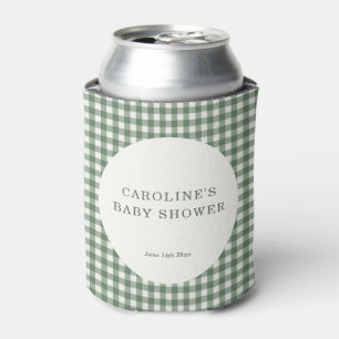 Sage Green Gingham Plaid Custom Bridal Shower Can Cooler