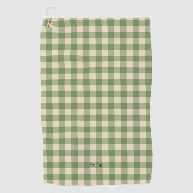 Sage Green Gingham Plaid Golf Towel (Front)