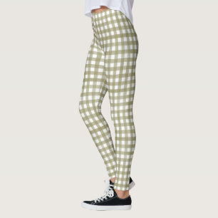Sage Green Gingham Plaid Patterned Leggings