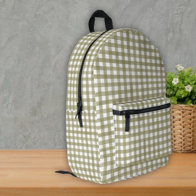 Sage Green Gingham Plaid Patterned Printed Backpack (Creator Uploaded)