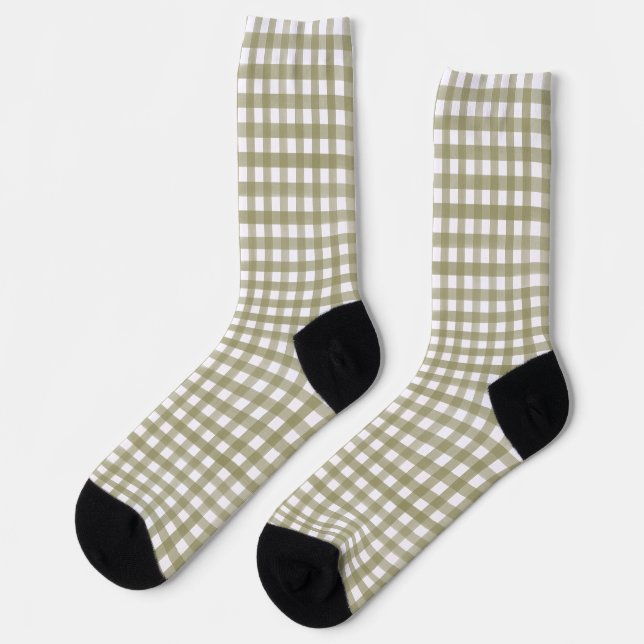 Sage Green Gingham Plaid Patterned Socks (Left)
