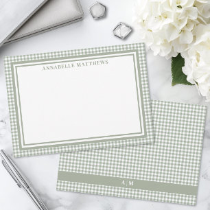 Sage Green Gingham Plaid Personalised Card
