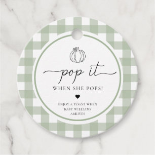 Sage Green Gingham Pumpkin Pop It When She Pops Favour Tags