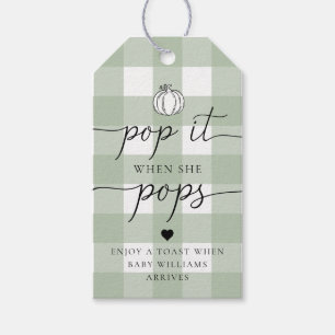 Sage Green Gingham Pumpkin Pop It When She Pops Gift Tags