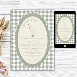 Sage Green Gingham Silly Goose Baby Shower Invitation