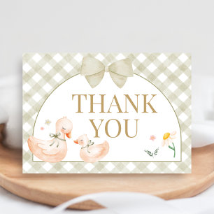 Sage Green Gingham Silly Goose Baby Shower Thank You Card