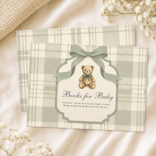 Sage Green Gingham Teddy Bear Books for Baby Enclosure Card