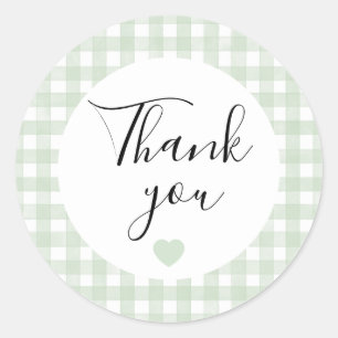 Sage Green Gingham Thank You Favor Sticker