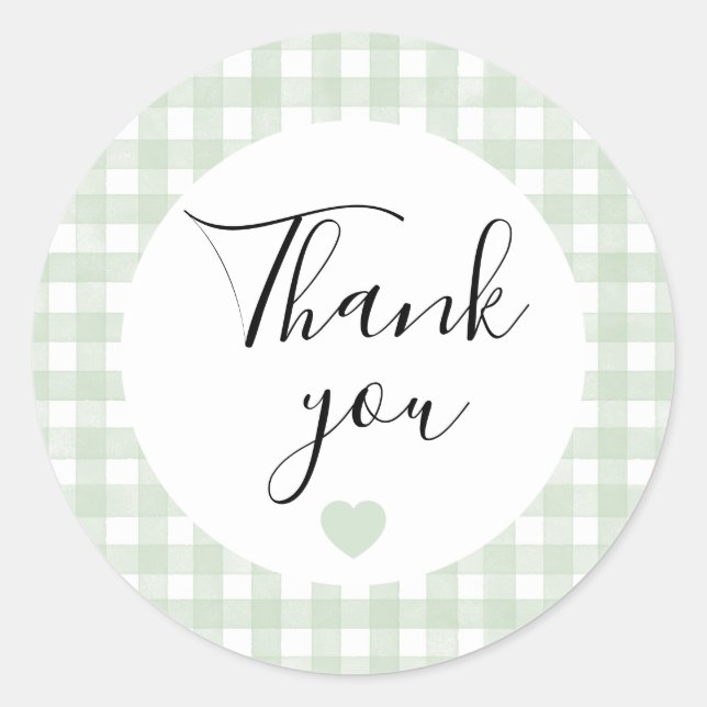 Sage Green Gingham Thank You Favour Sticker (Front)
