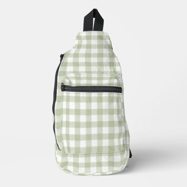 Sage Green Gingham Trendy Sling Bag (Front)