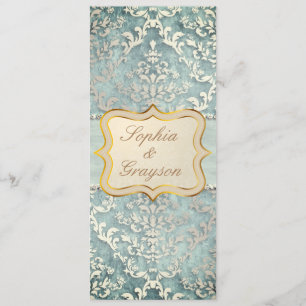 Sage Green Glimmer Damask Wedding Menu