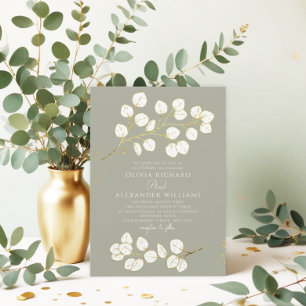 Sage Green Glod greenery Eucalyptus Wedding Invitation