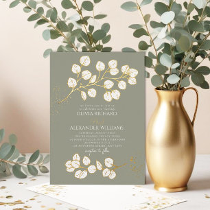 Sage Green Glod Wedding Real Foil Invitation