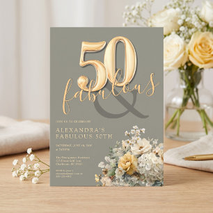 Sage Green Gold 50 & Fabulous 50th Birthday Invitation